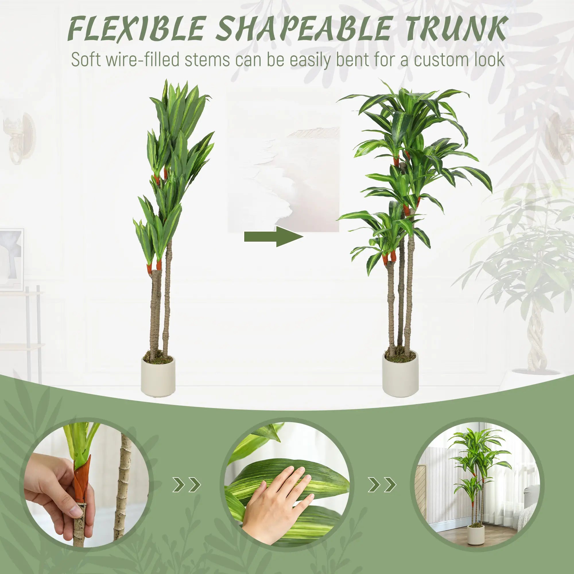 5FT Artificial Dracaena Plant, Bendable Trunks, Green Artificial Trees at Gallery Canada