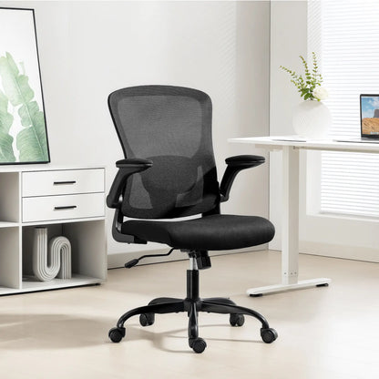 Ergonomic Mesh Office Chair, 4D Lumbar Support, Flip-Up Armrests, Tilt, Black Task Chairs at Gallery Canada