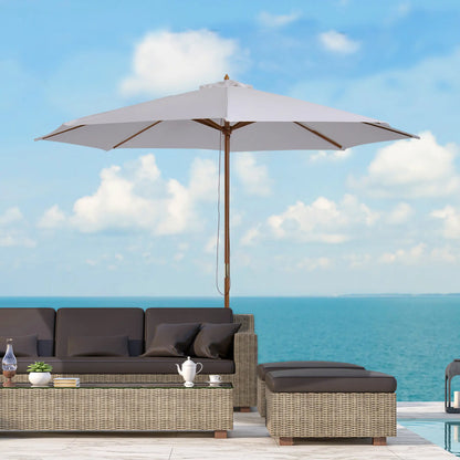 10' x 8' Bamboo Round Patio Umbrella, White Sun Umbrellas at Gallery Canada