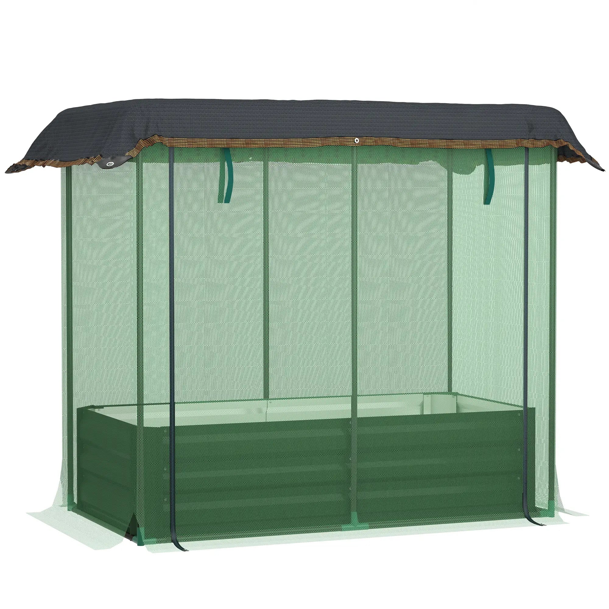 Galvanized Steel Planter Box, Raised Garden Bed, Flowers, Vegs, Herbs Raised Garden Beds Green planter, Green net, Black shade cloth at Gallery Canada