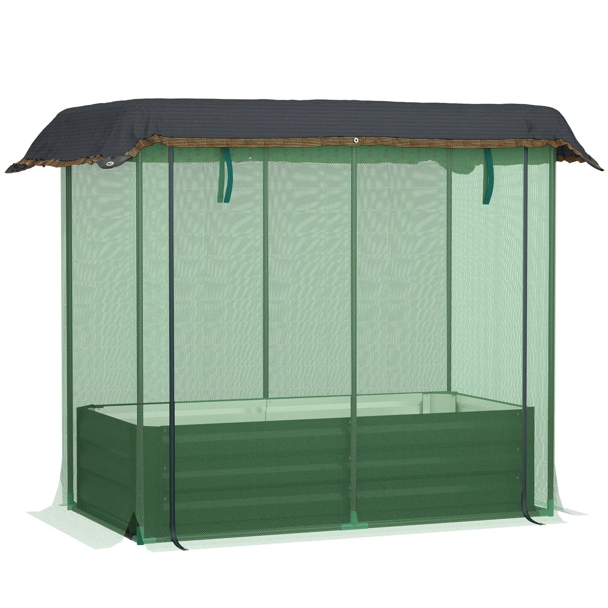 Galvanized Steel Planter Box, Raised Garden Bed, Flowers, Vegs, Herbs Raised Garden Beds Green planter, Green net, Black shade cloth at Gallery Canada