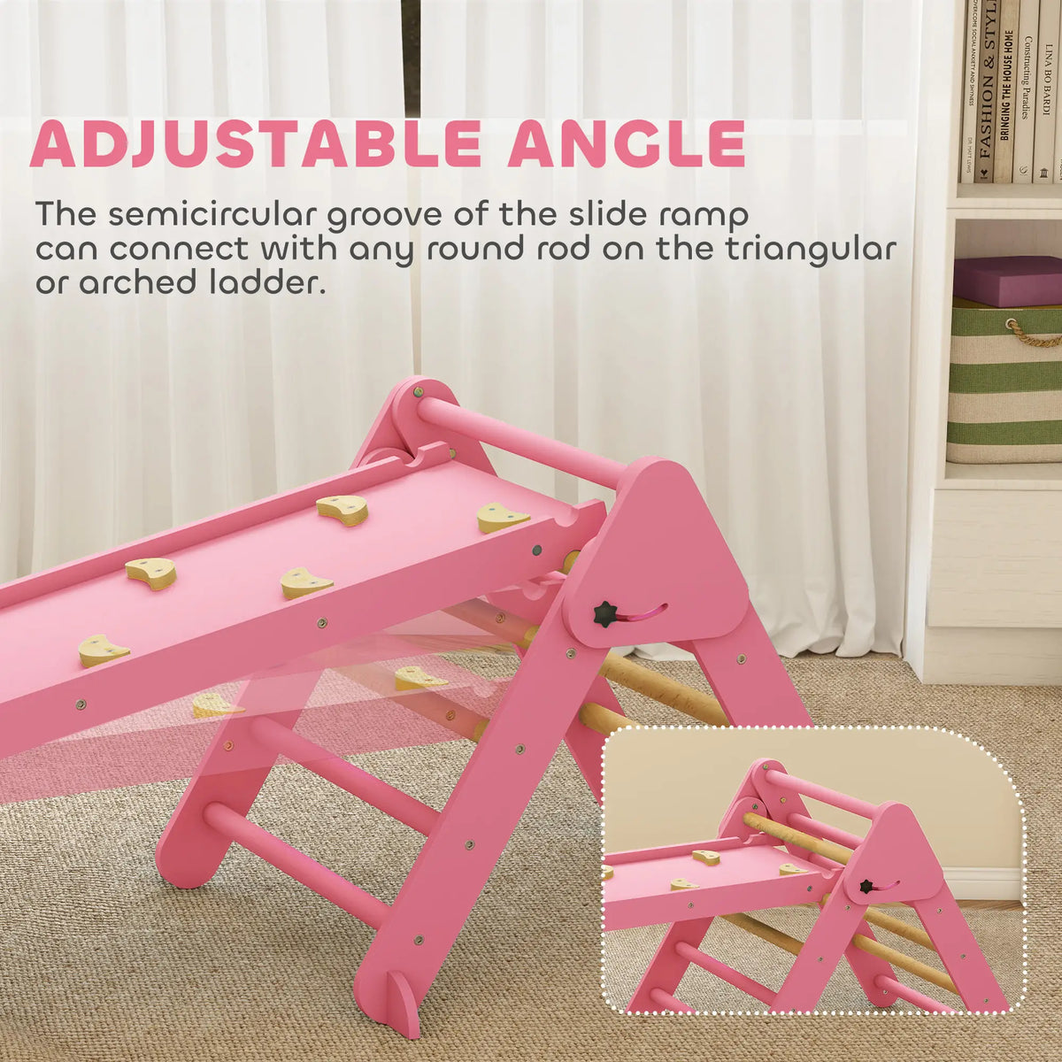 7-in-1 Pikler Triangle Set, Foldable Wooden Climbing Toys, Pink Kids Gym & Playmats at Gallery Canada