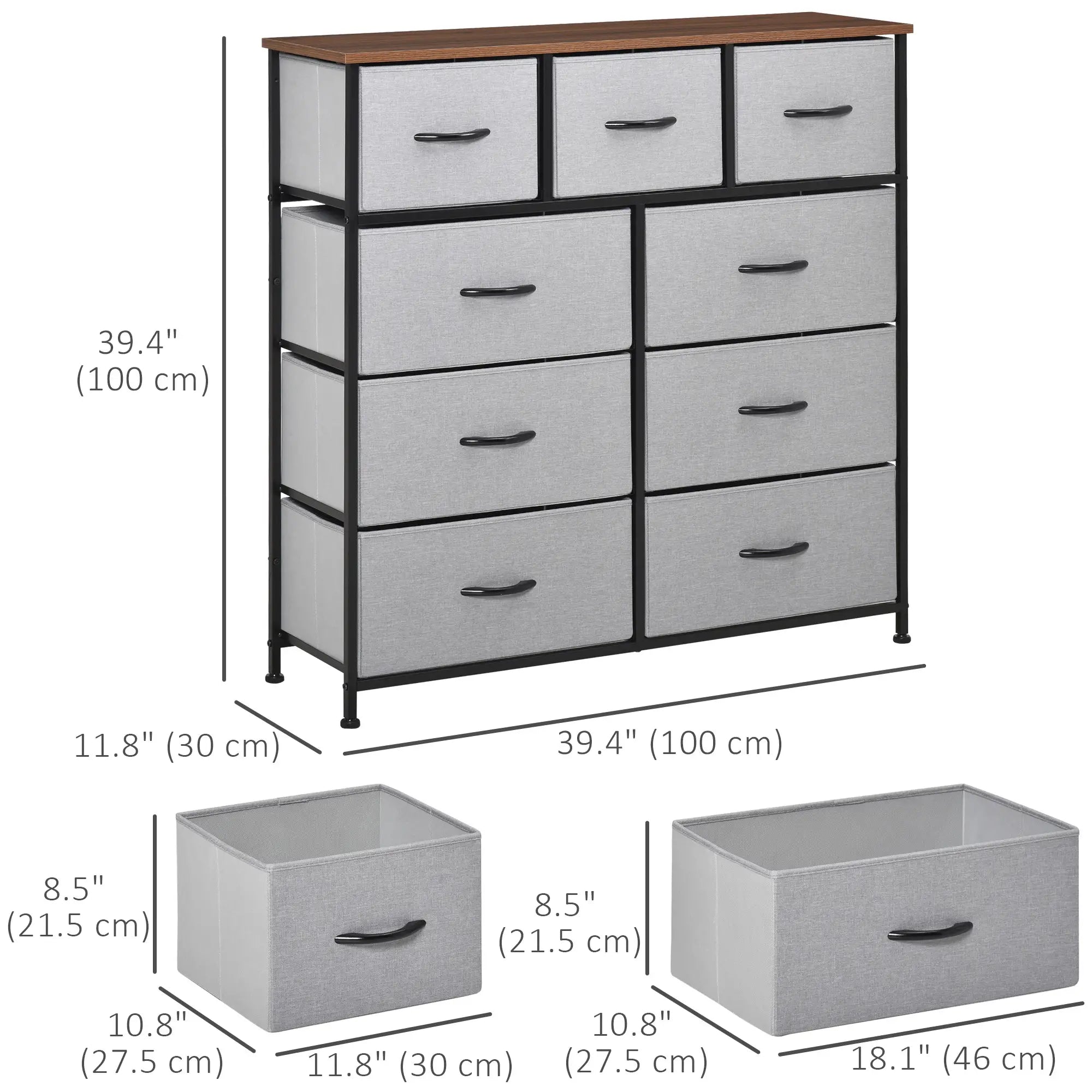 9-Drawer Dresser, 4-Tier Fabric Storage Tower, Grey Storage Cabinets at Gallery Canada