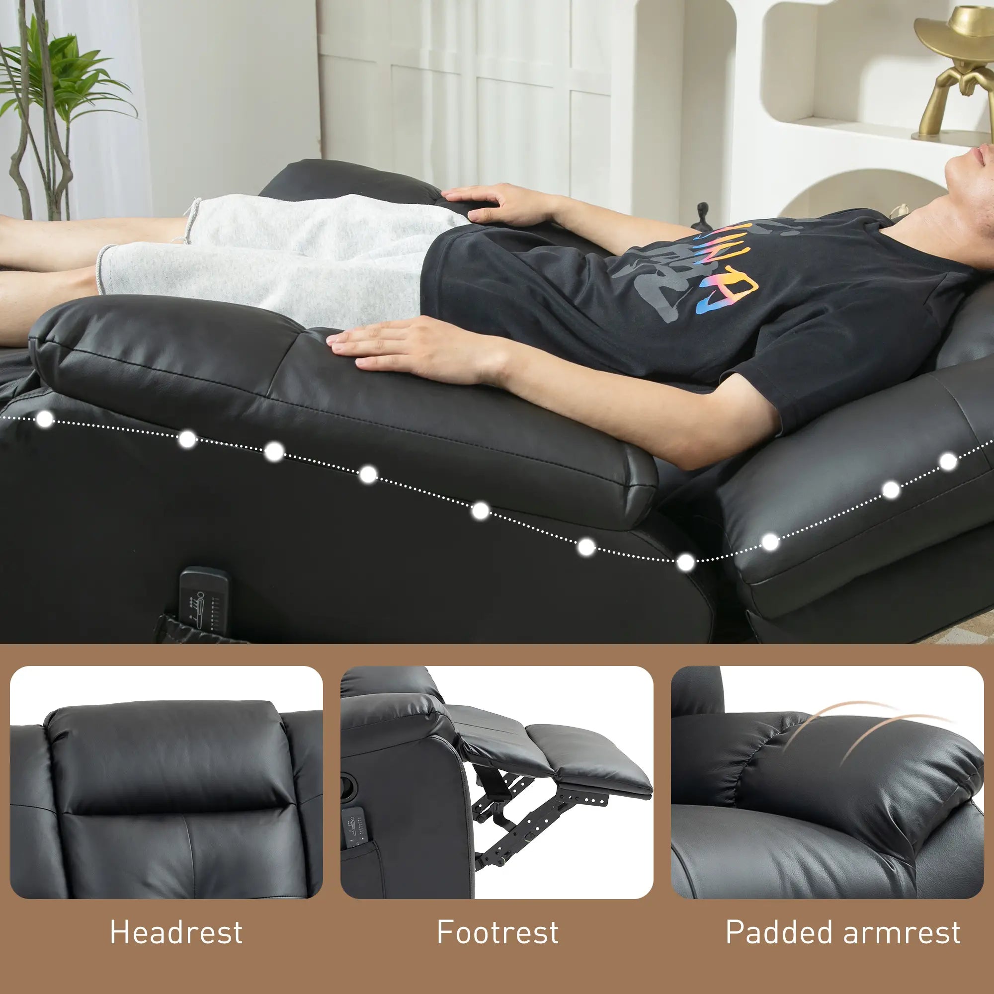 8-Point Vibration Massage Recliner Chair, PU Leather, 360° Swivel, Black Single Sofas at Gallery Canada