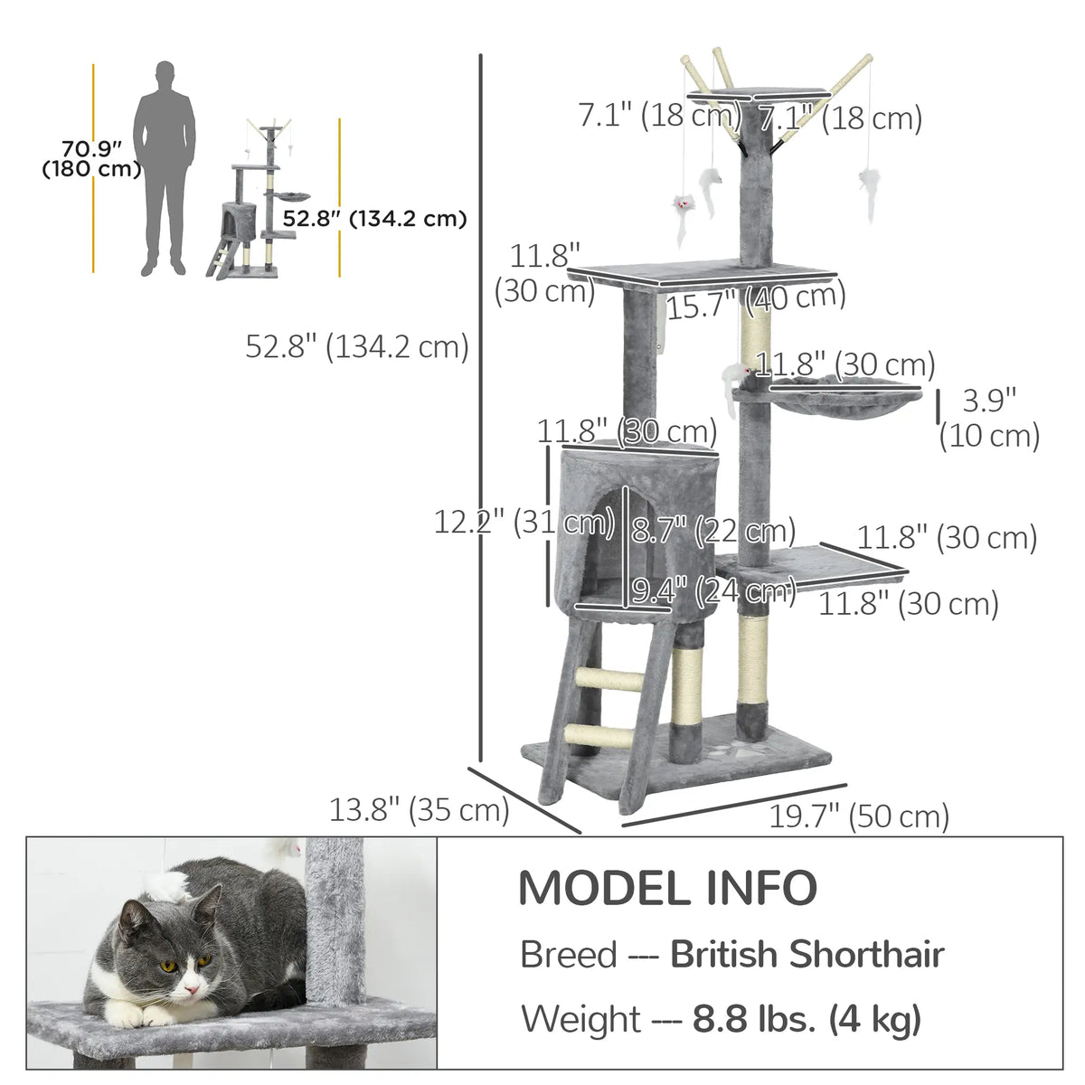 53 Cat Tree Tower, Kitten Activity Centre, Scratching Posts, Grey Cat Trees at Gallery Canada