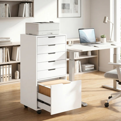 Mobile Printer Stand With 5 Drawers, White Office Cabinets & Cupboards at Gallery Canada