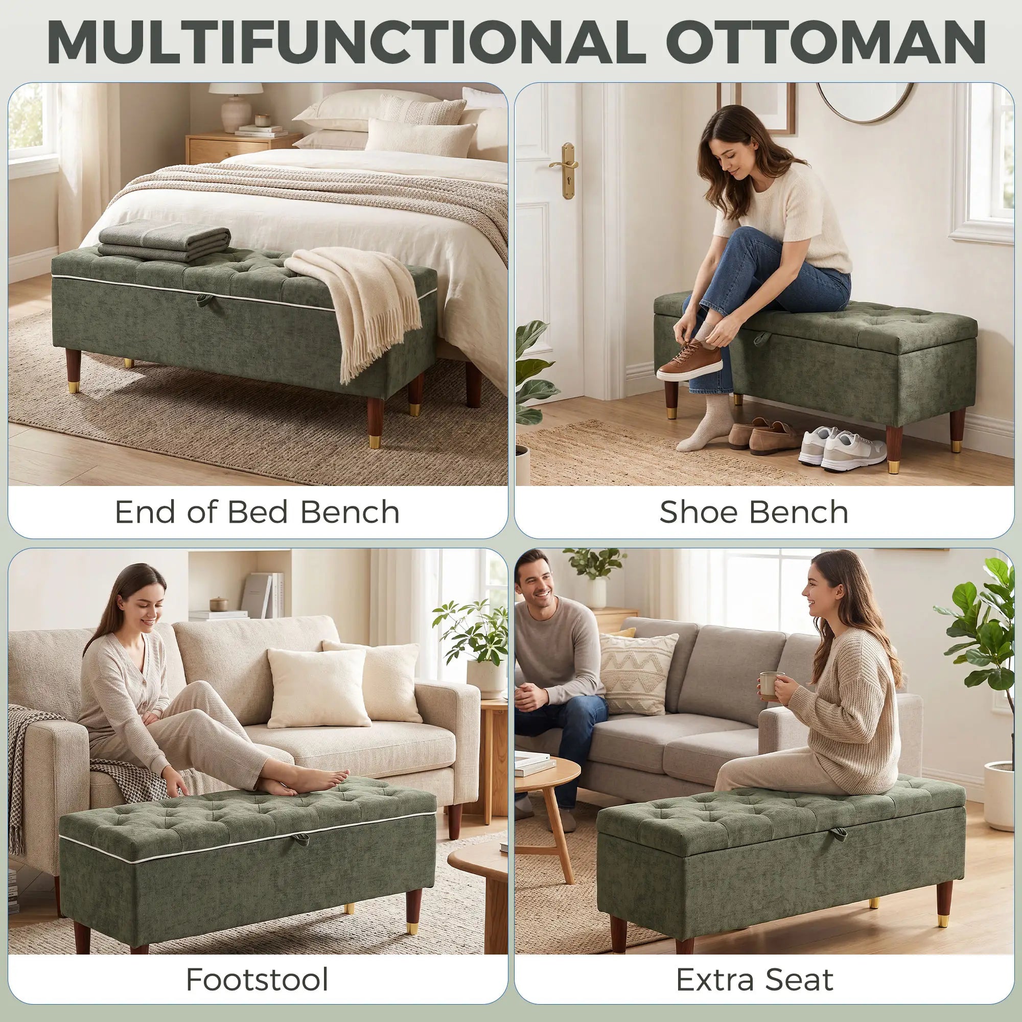 Storage Ottoman Bench, Linen-Look Seat, 264 LBS, Green Storage Ottomans & Benches at Gallery Canada