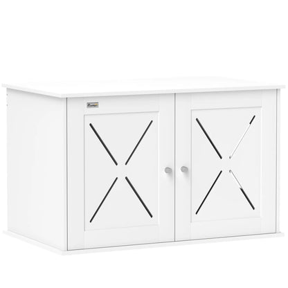 Hidden Cat Litter Box Enclosure, Double Doors, Hole, 31.5" x 19" x 20", White Cat Litter Box Enclosures White at Gallery Canada