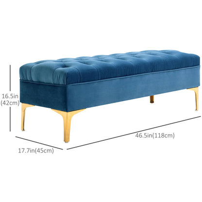 Upholstered Bed Bench With Button Tufted, For Living Room, Blue Storage Ottomans & Benches at Gallery Canada