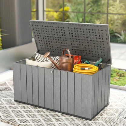 Large Capacity Outdoor Storage Box, 125.5 gal, Lockable Lid, Grey