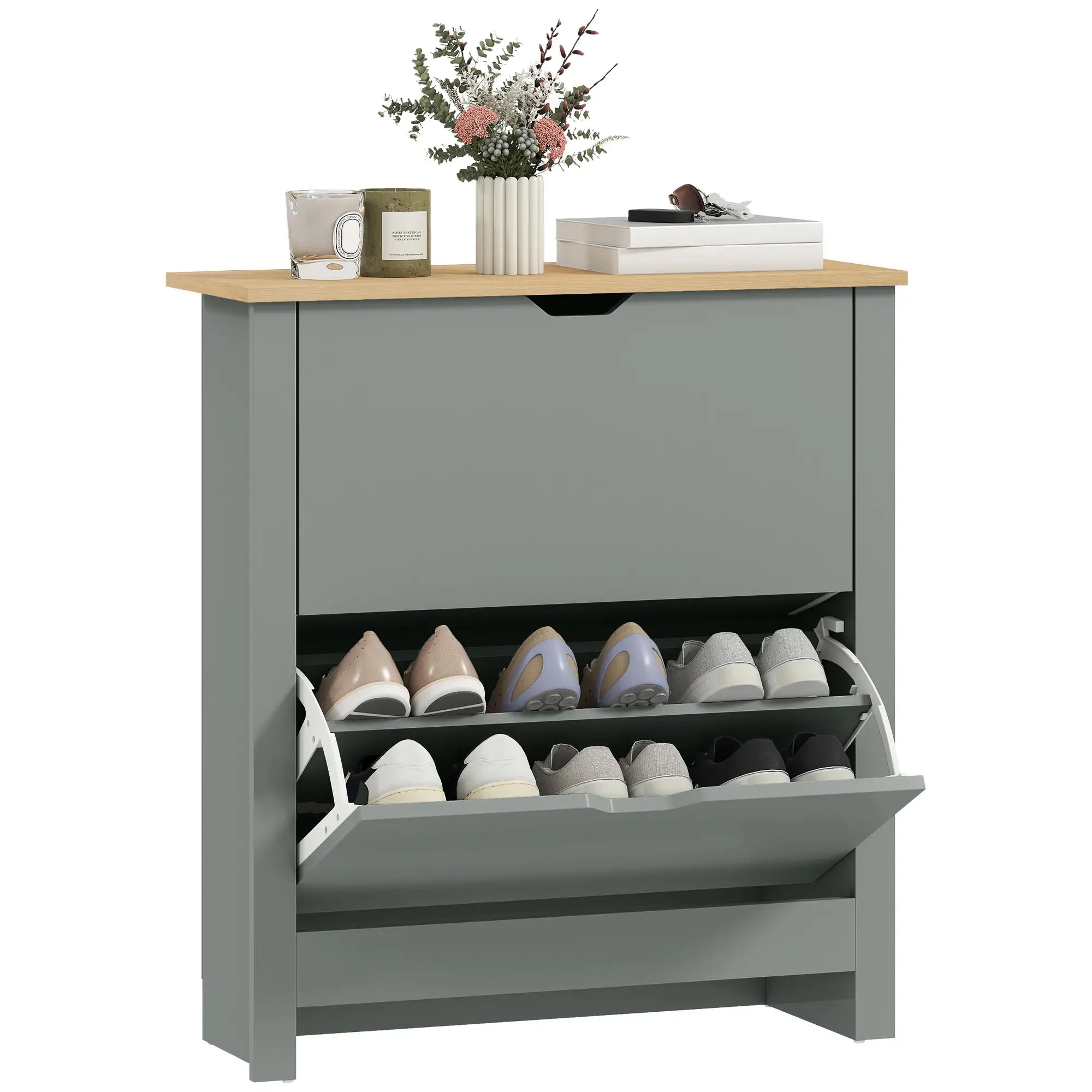 Shoe Storage Cabinet, 2 Flip Drawers, Adjustable Shelves, Light Grey Shoe Storage Cabinets & Racks at Gallery Canada