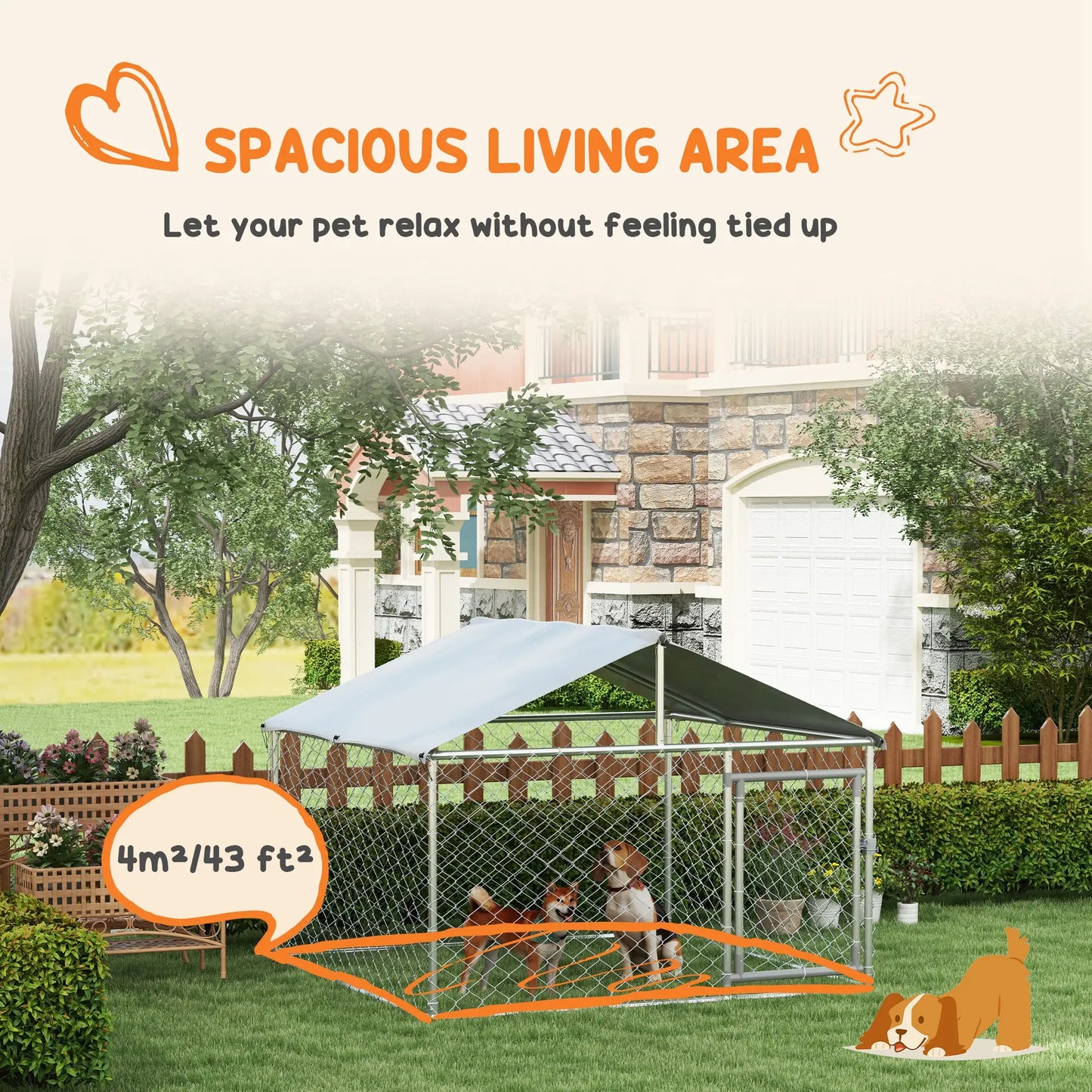 6.6' x 6.6' x 4.9' Outdoor Dog Kennel, Heavy Duty Galvanized Steel, UV-Resistant Roof, Silver Houses, Kennels & Pens at Gallery Canada