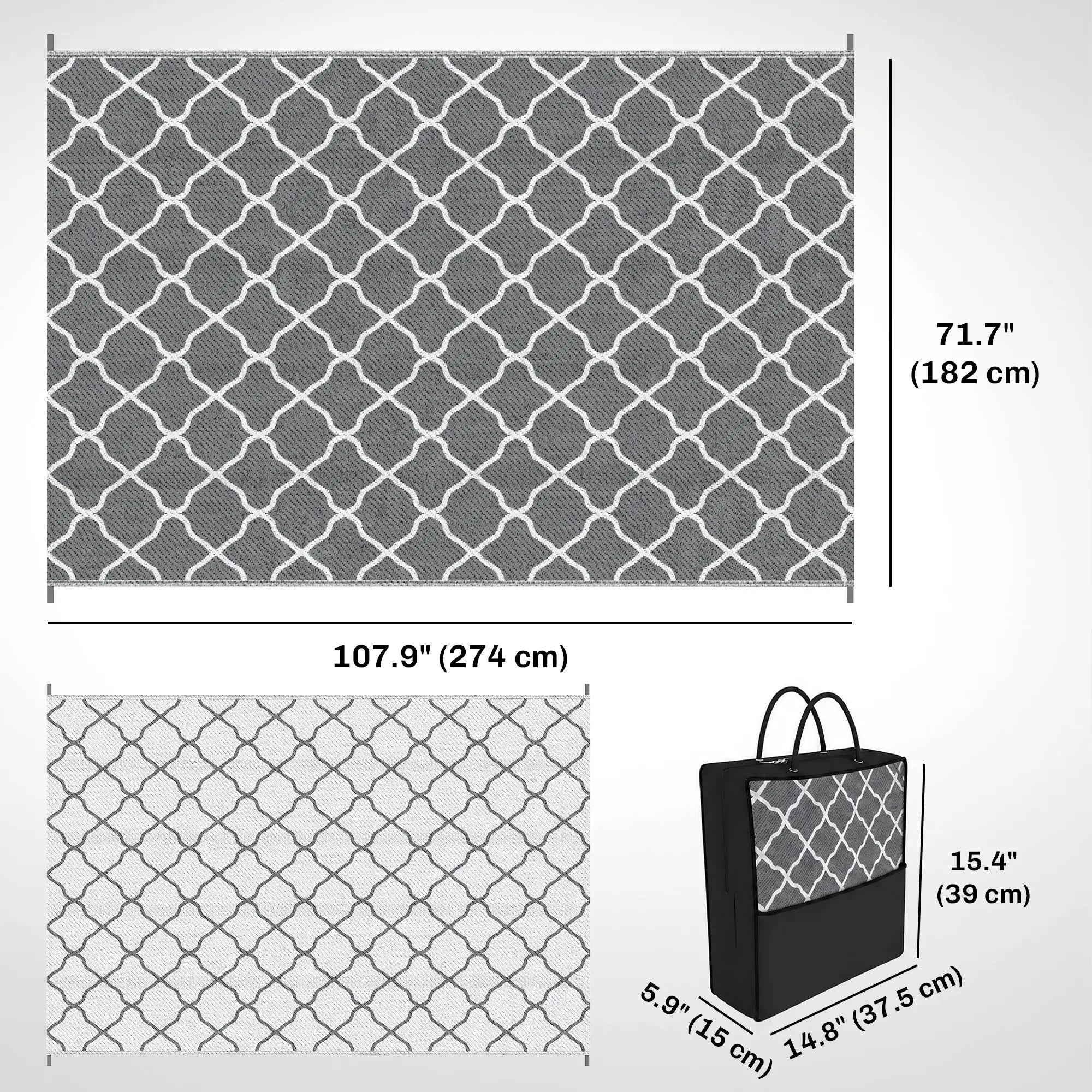 Waterproof Outdoor Rug, 6' x 9', Reversible Mat, Grey & White Outdoor Reversible Rugs at Gallery Canada