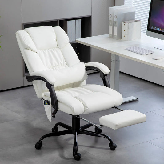 6-Point Vibration Massage Chair, Adjustable Height, Reclining, White Massage Chairs White at Gallery Canada