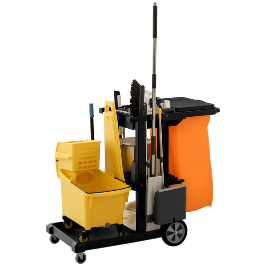 Commercial Janitorial Cart, 3 Tier Shelves, Black Household Supplies Black at Gallery Canada