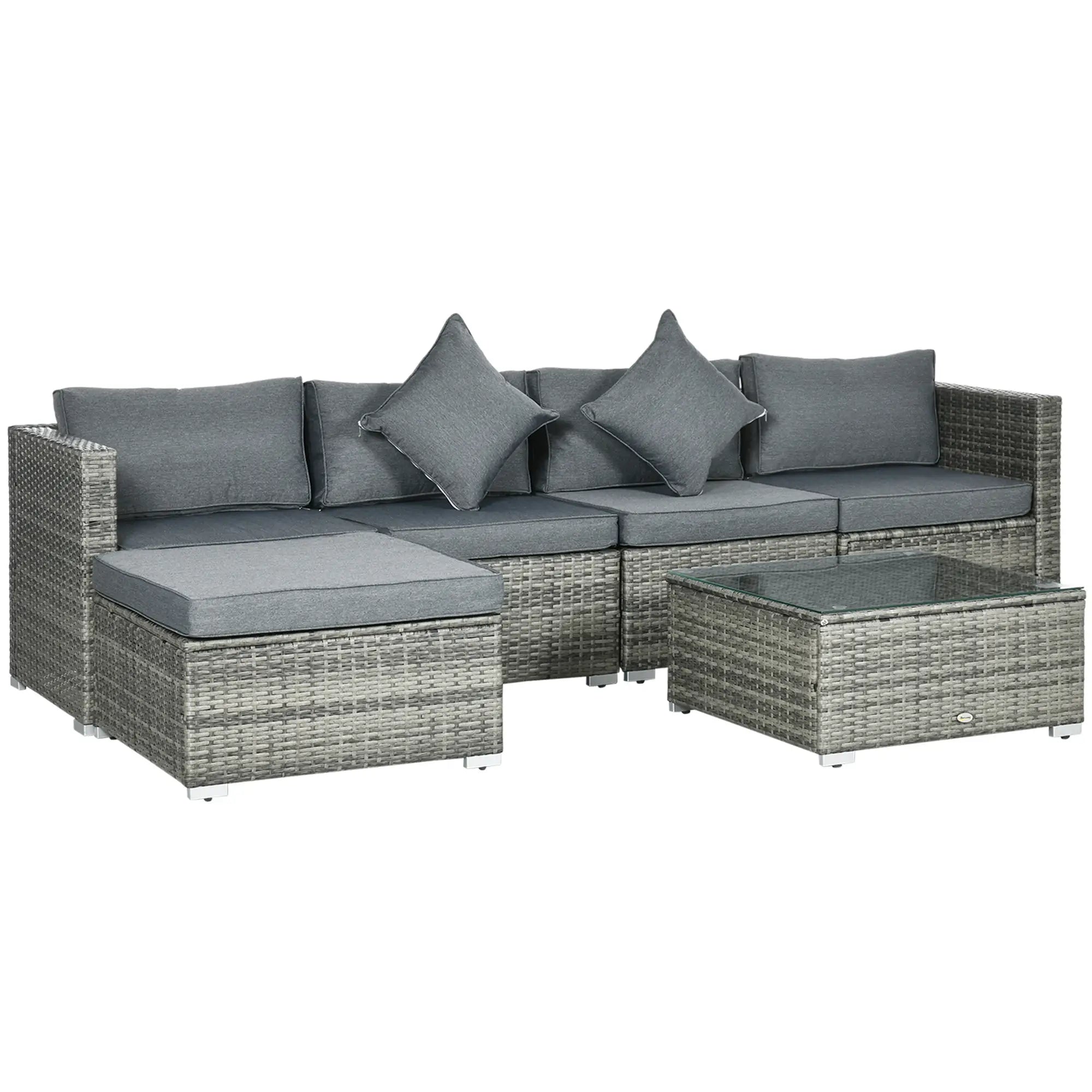 6-Piece Patio Rattan Sofa Set with Cushions, Grey Glass Table, Grey Patio Furniture Sets Mixed Grey Rattan, Dark Grey Fabric at Gallery Canada