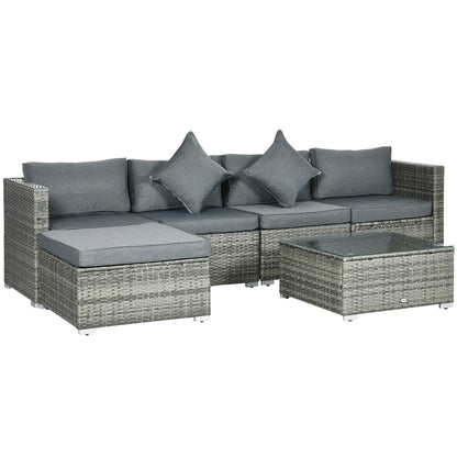 6-Piece Patio Rattan Sofa Set with Cushions, Grey Glass Table, Grey Patio Furniture Sets Mixed Grey Rattan, Dark Grey Fabric at Gallery Canada