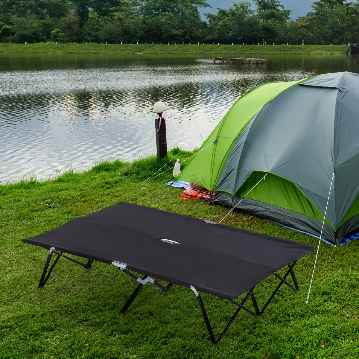 76" Folding Camping Cot For Two, Outdoor Portable Double Bed, Black Camping Cots at Gallery Canada