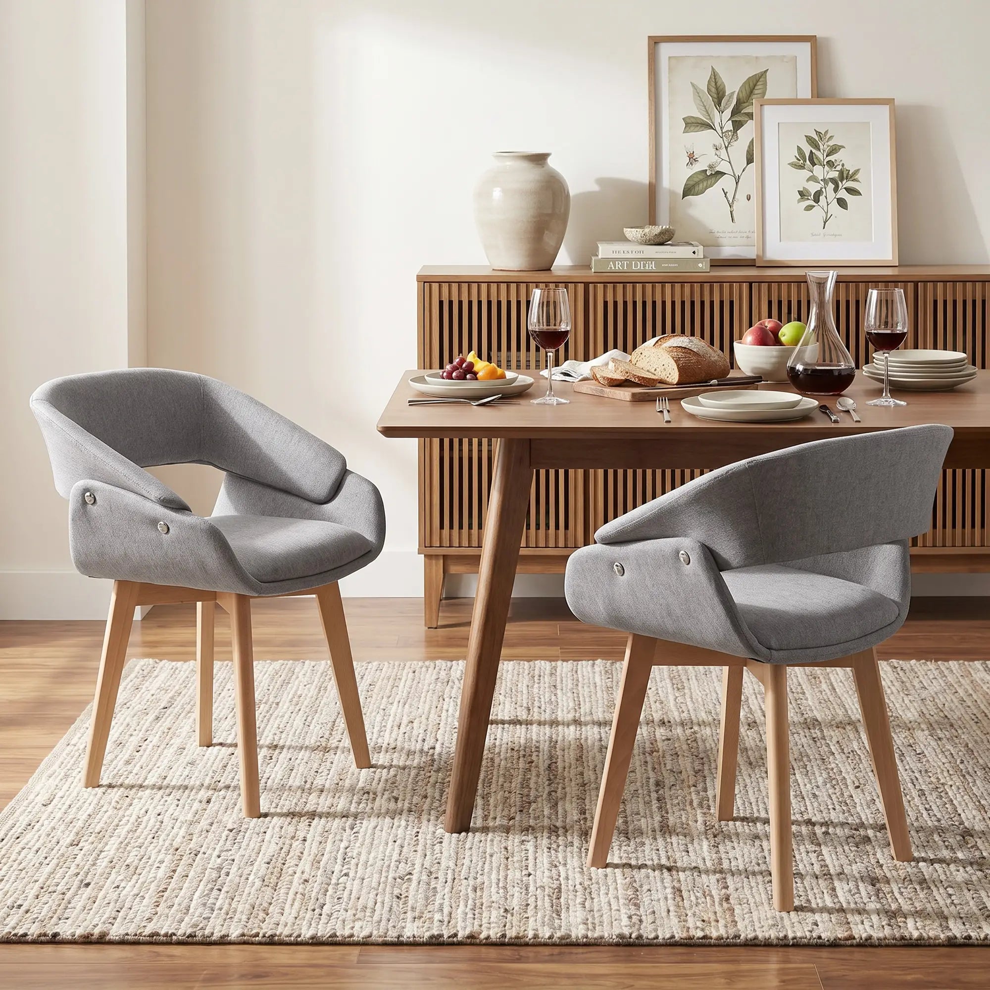 Linen Fabric Dining Chairs Set of 2, Light Grey Dining Chairs at Gallery Canada