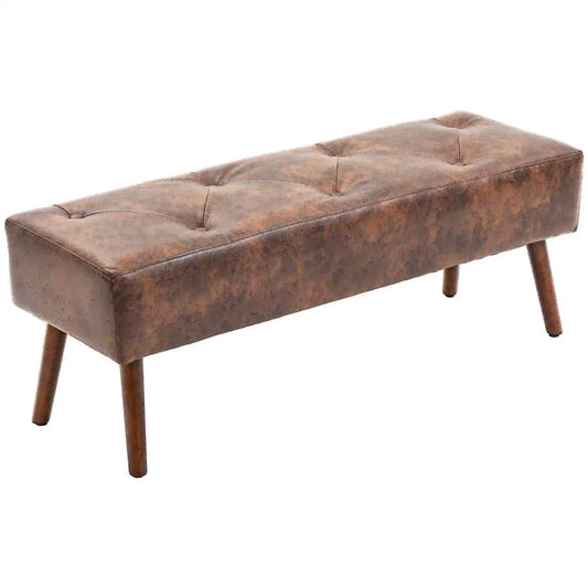 PU Leather Button Tufted Bench with Wood Legs, Brown Storage Ottomans & Benches Brown at Gallery Canada