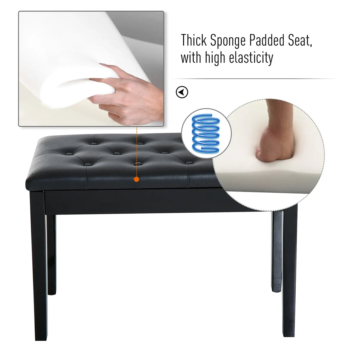 Padded Piano Bench With Storage, Faux Leather, Wood Legs, Black Piano Benches at Gallery Canada