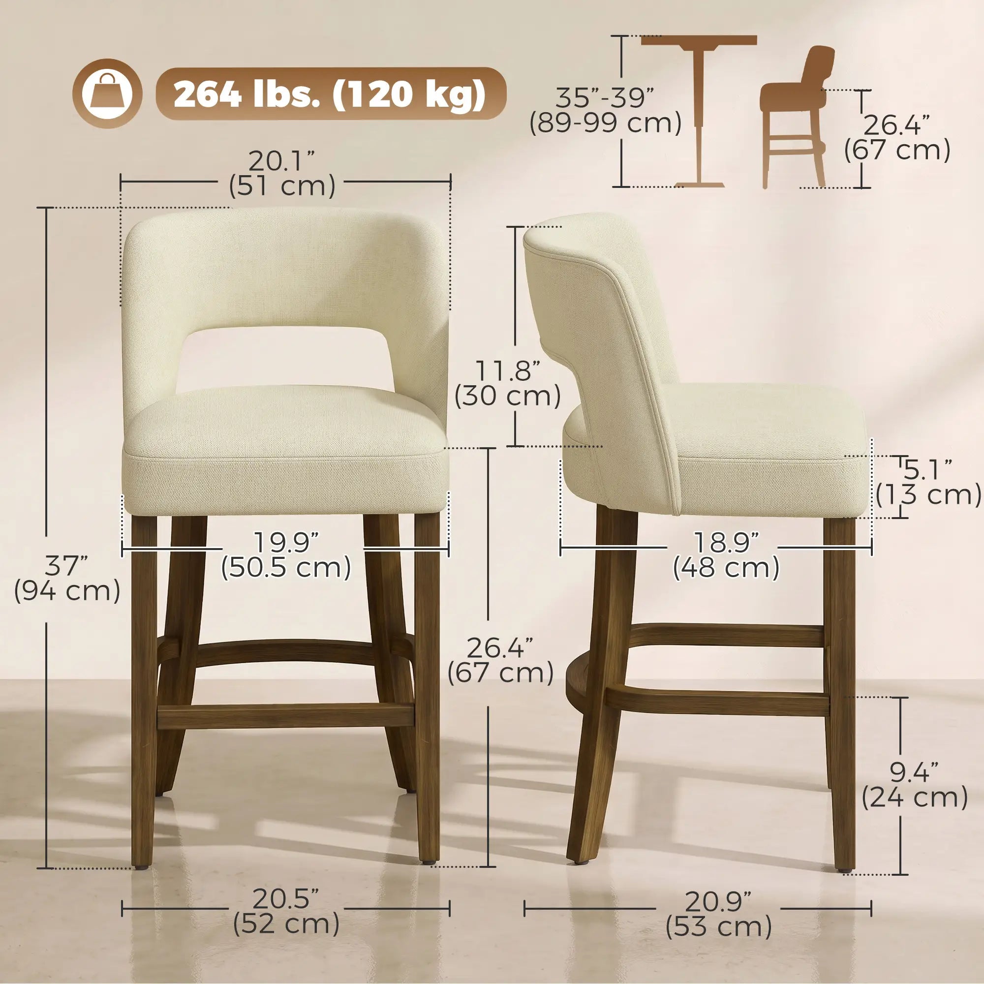 Bar Stools Set of 2, 26