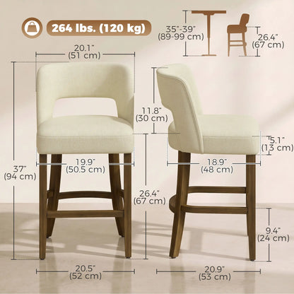 Bar Stools Set of 2, 26" Counter Height, Beige Bar Stools at Gallery Canada