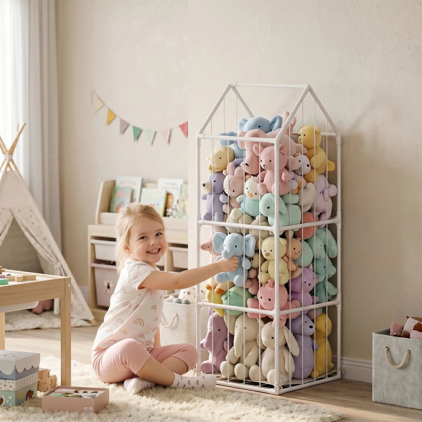 Stuffed Animal Storage Organizer, Waterproof Bottom, 47x47x132cm, no color Baby & Kids Storage at Gallery Canada