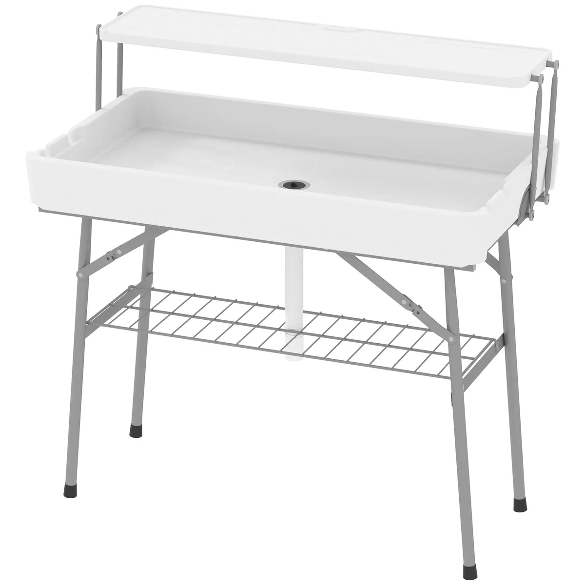 3.5ft Folding Ice Cooler Table with Drain, 2-Tier, Outdoor, White Picnic Tables & Camping Chairs White at Gallery Canada