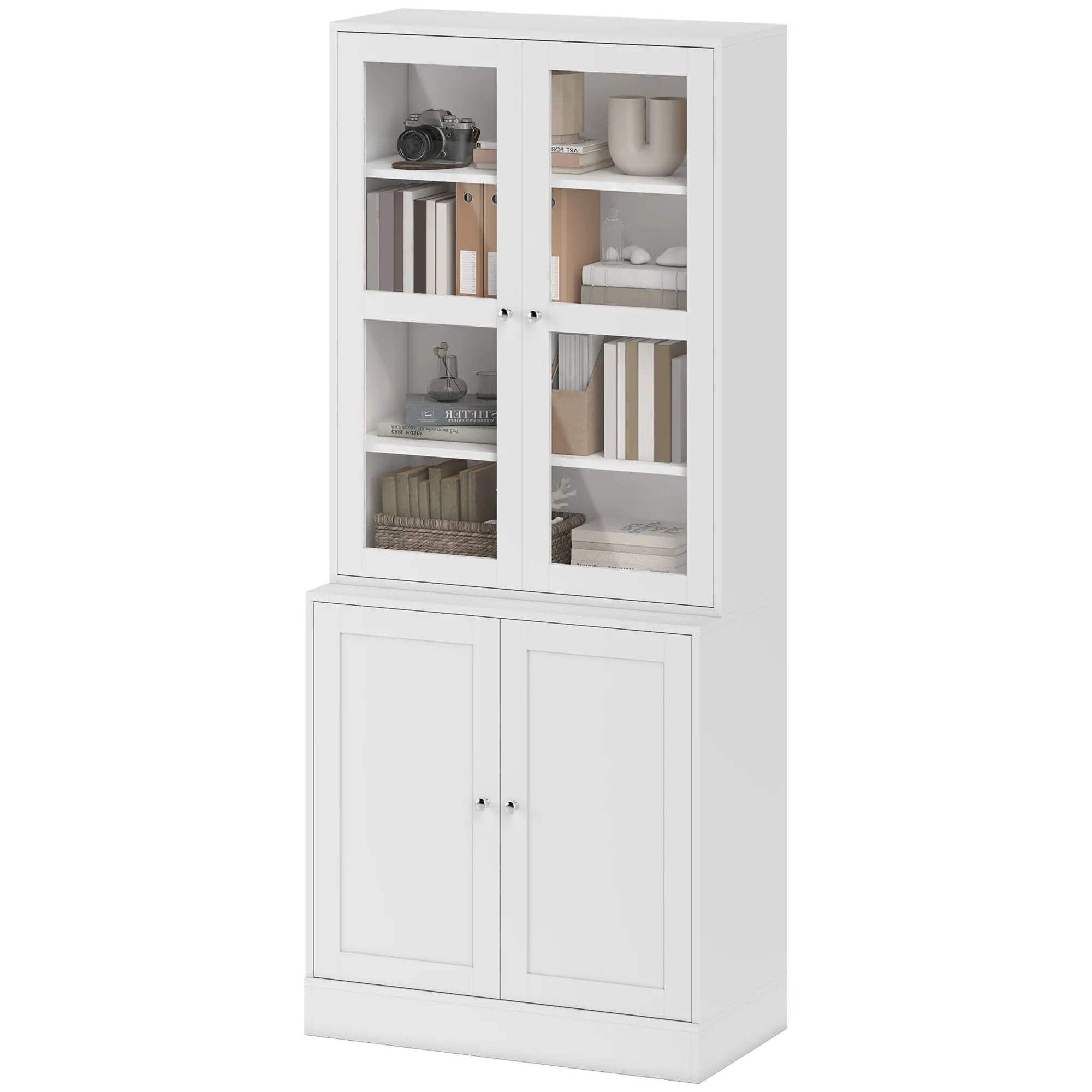 Modern Bookcase Storage Cabinet with Doors, 2 Adjustable Shelves, White White Bookshelves at Gallery Canada