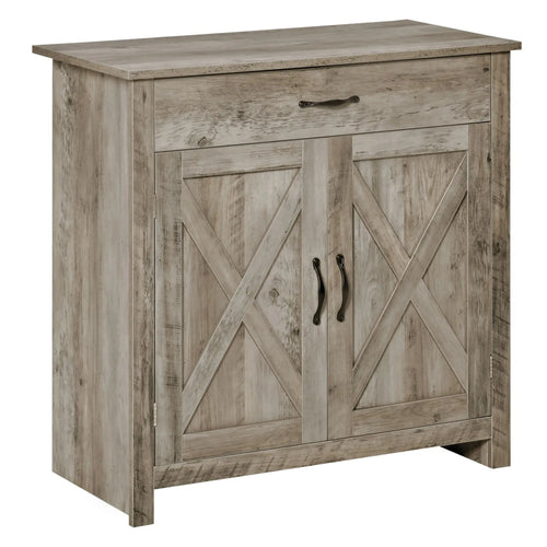 Farmhouse Sideboard Buffet, Storage Cabinet with Barn Doors, Ash Grey