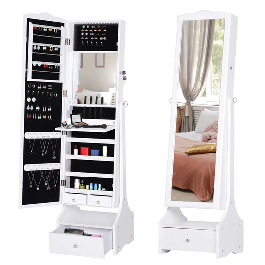 Standing Jewelry Cabinet Organizer with LED Lights, White Jewelry Armoire & Jewellery Mirror Cabinets White at Gallery Canada