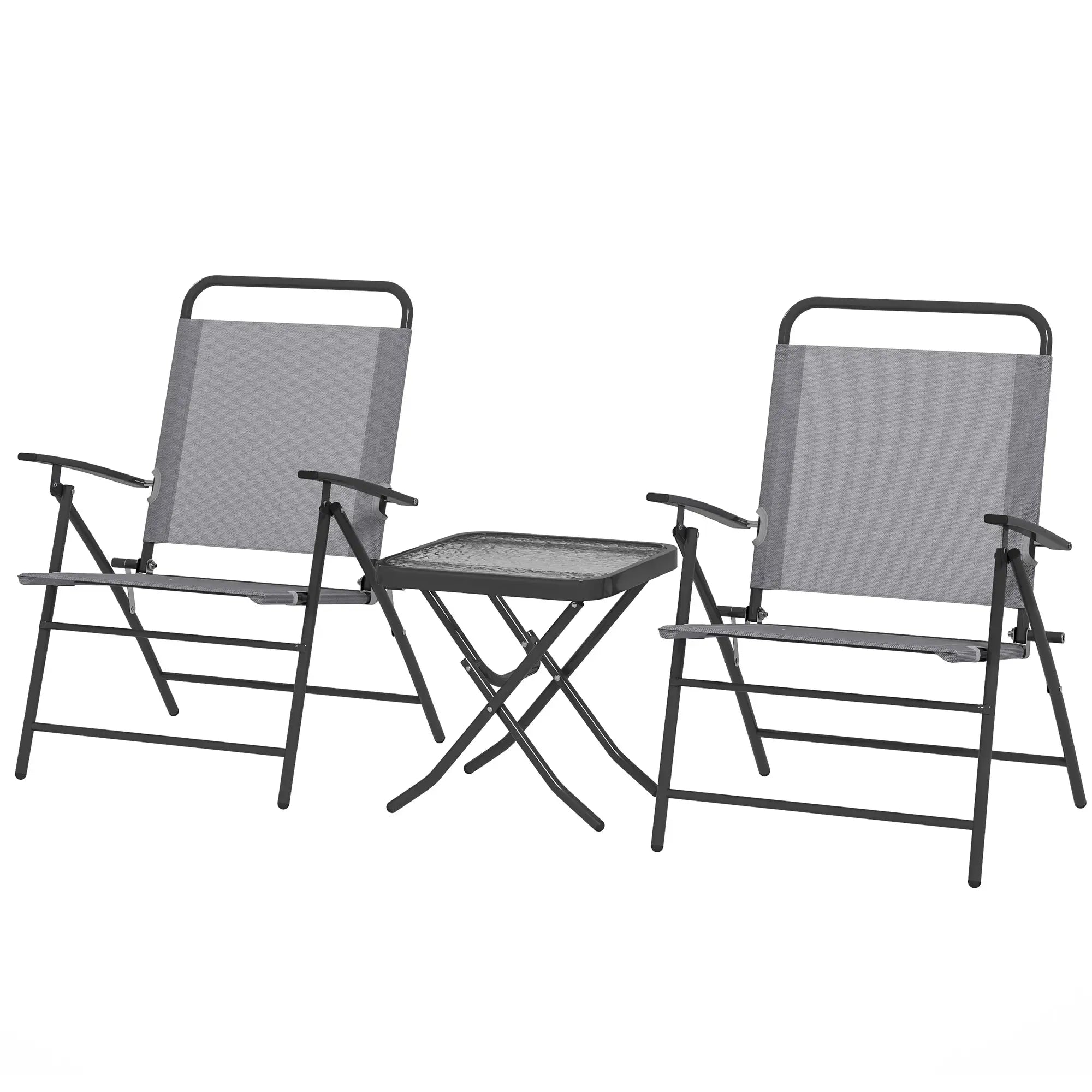 Folding Bistro Set, Adjustable Chairs, Glass Top Table, Grey Bistro Sets Grey, Black at Gallery Canada