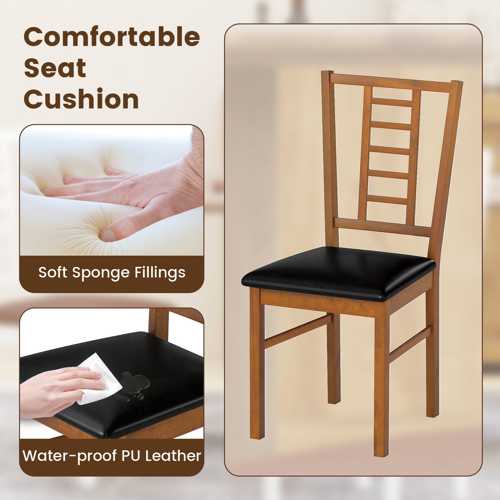 PU Leather Upholstered Wood Dining Chairs Set of 2, Walnut Dining Chairs at Gallery Canada