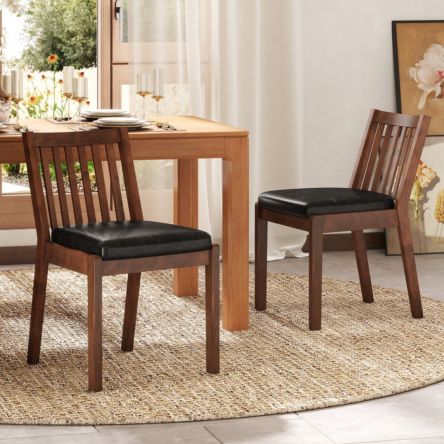 PU Leather Upholstered Dining Chair with Padded Seat Set of 2, Espresso Dining Chairs at Gallery Canada