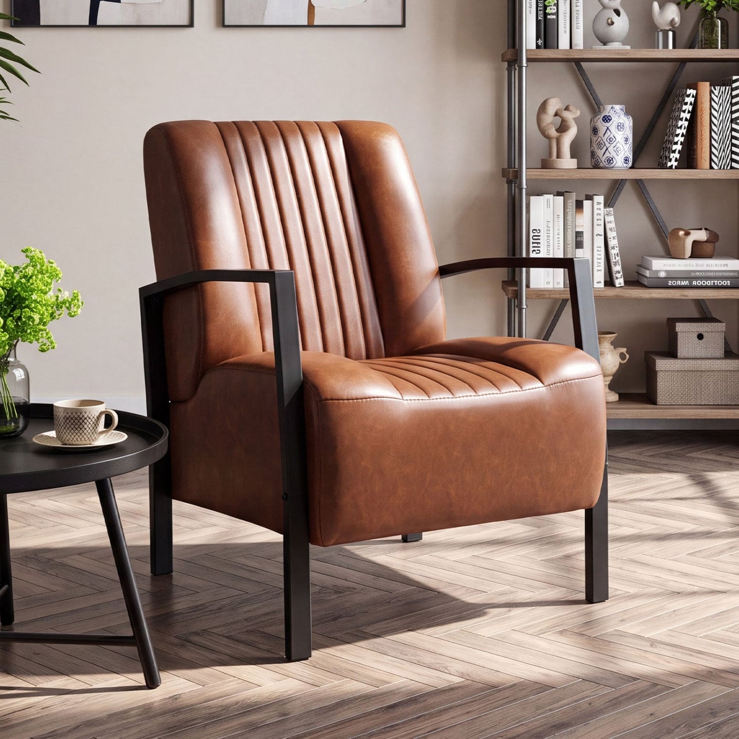 PU Leather Armchair With Padded Seat, Brown Accent Chairs at Gallery Canada