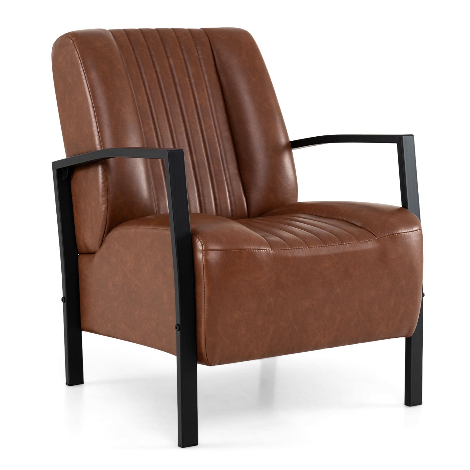 PU Leather Armchair With Padded Seat, Brown Accent Chairs Brown at Gallery Canada