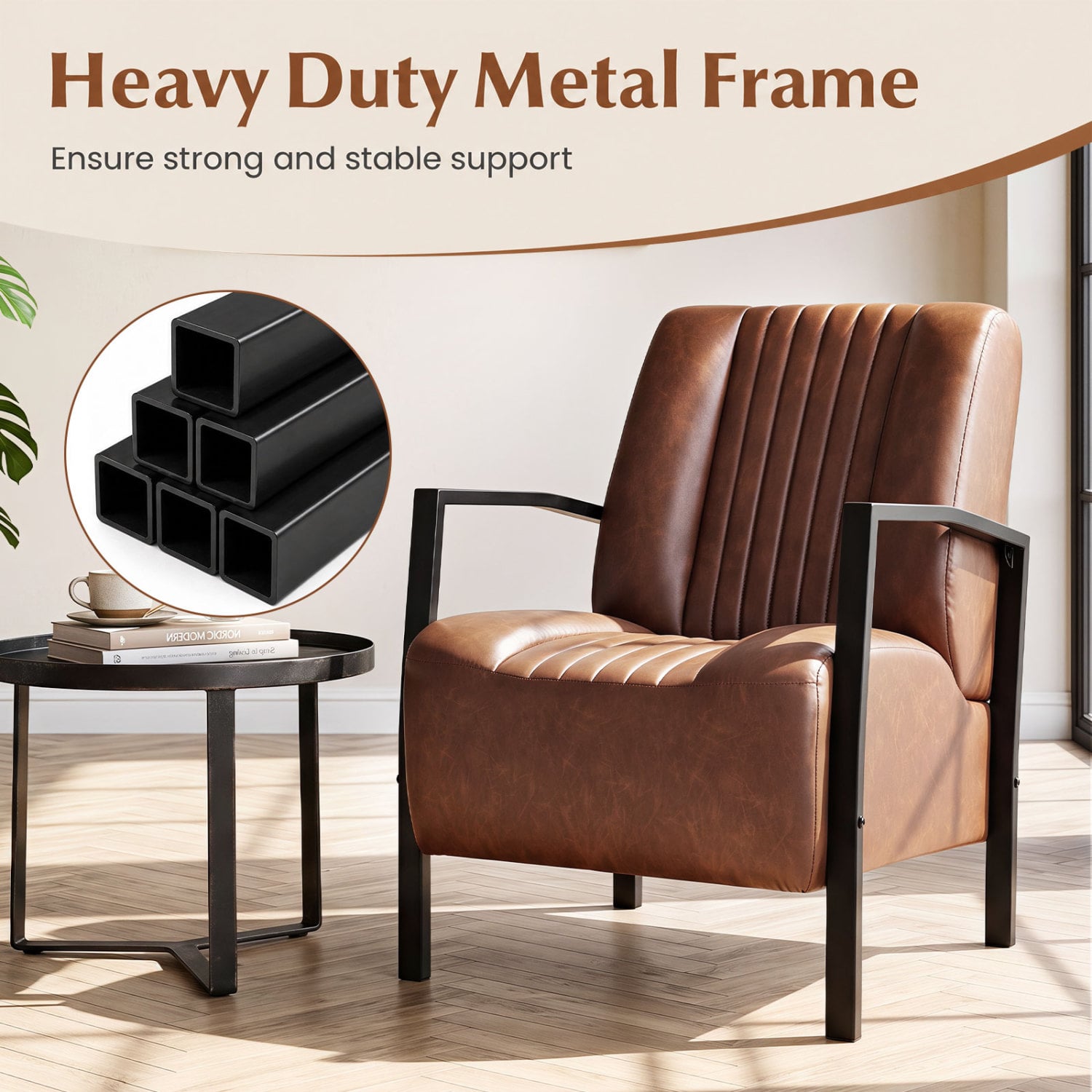 PU Leather Armchair With Padded Seat, Brown Accent Chairs at Gallery Canada