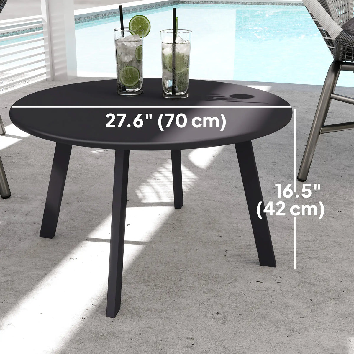 Round Outdoor Side Table, Metal Frame, Non-Slip Foot Pads, Black Patio Side Tables at Gallery Canada