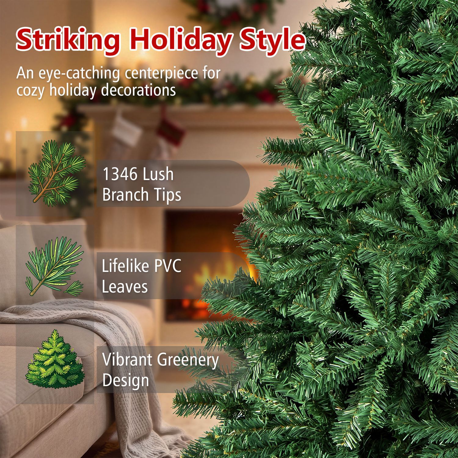 PVC Artificial Christmas Tree, Hinged, 7.5 ft, Green Christmas Tree at Gallery Canada
