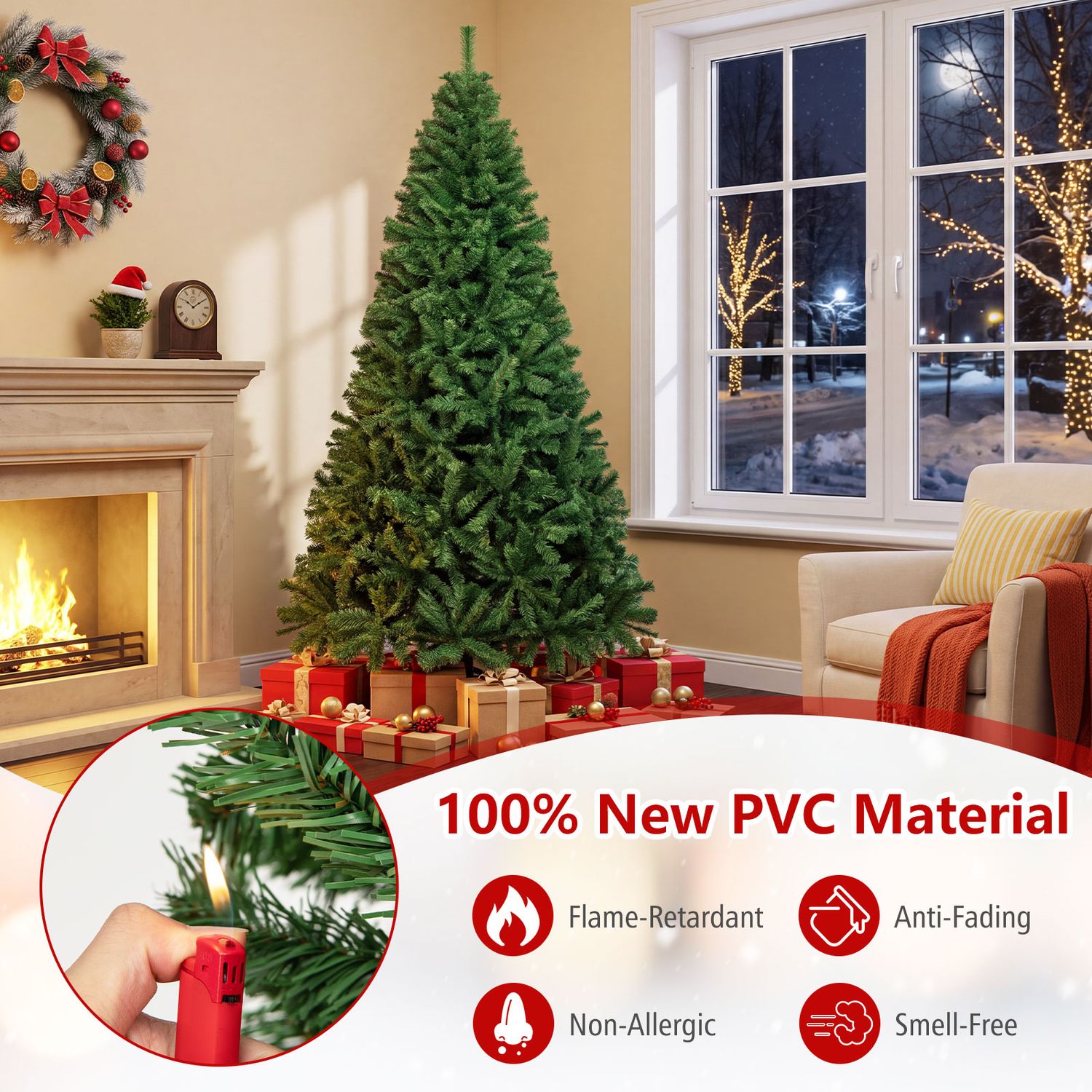 PVC Artificial Christmas Tree, Hinged, 7.5 ft, Green Christmas Tree at Gallery Canada
