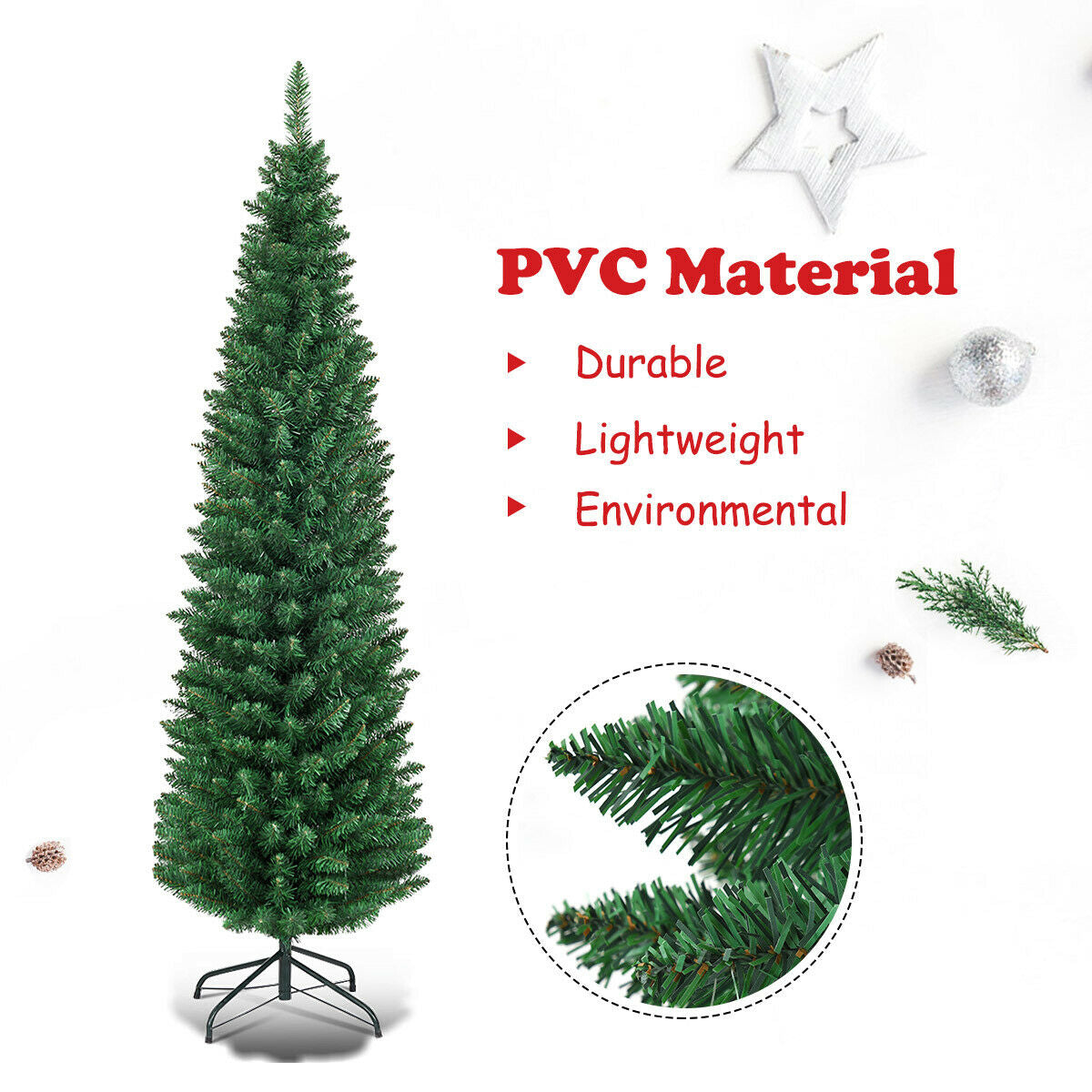 PVC Artificial Slim Pencil Christmas Tree, 5', Green Christmas Tree at Gallery Canada