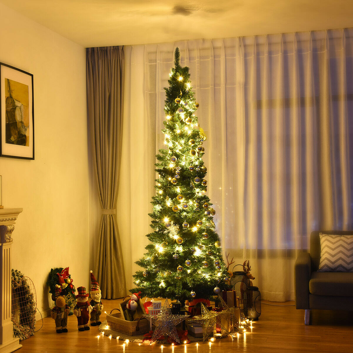 PVC Artificial Slim Pencil Christmas Tree, 7', Green Christmas Tree at Gallery Canada