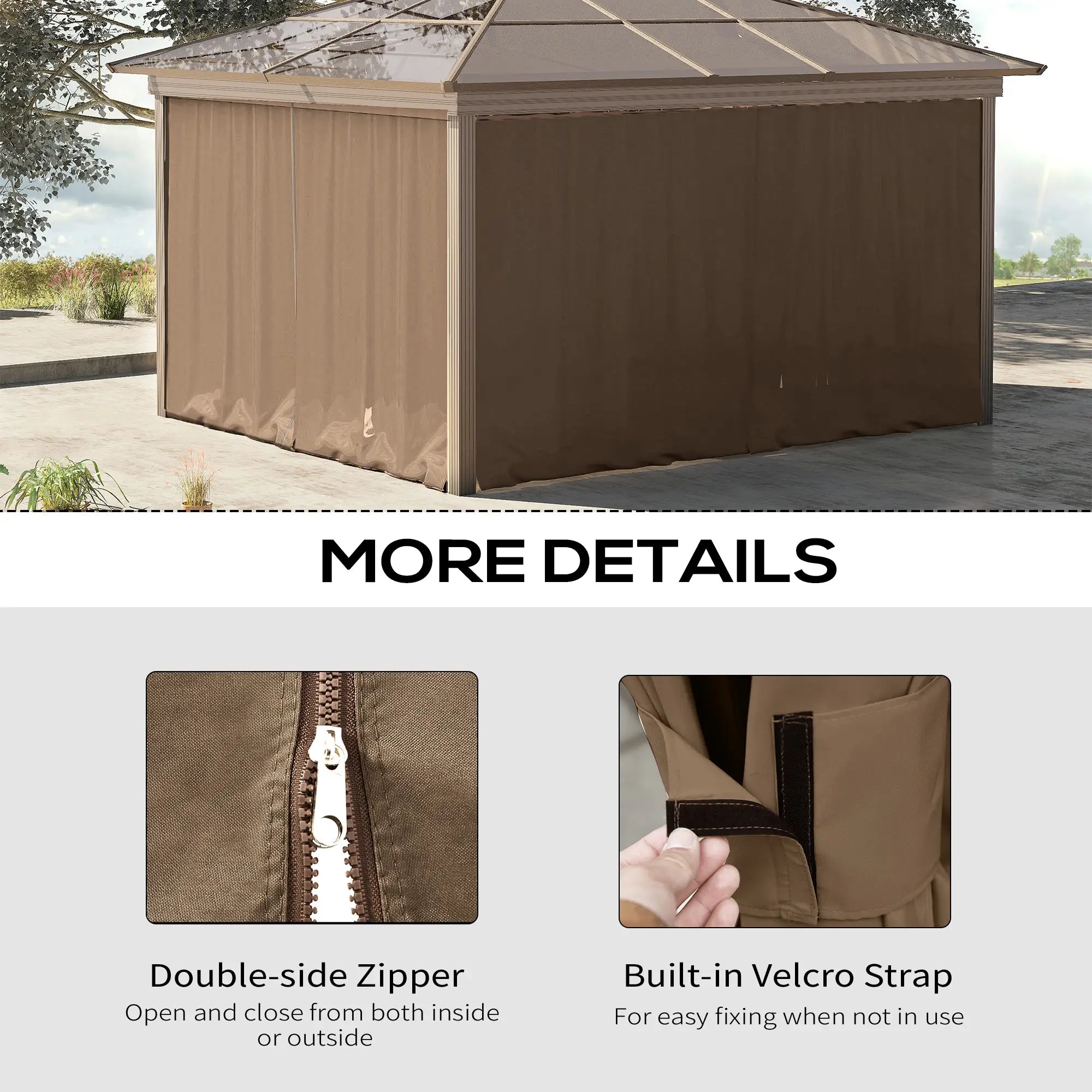 10' x 10' Gazebo Sidewall Set, 4 Panels, Hooks Included, Brown Gazebo Sidewalls at Gallery Canada