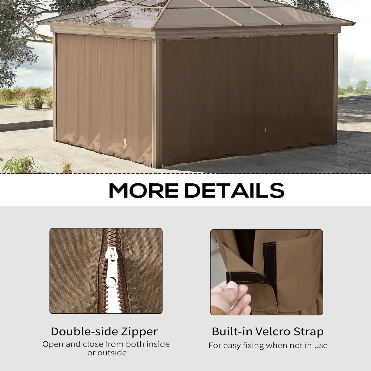 10' x 10' Gazebo Sidewall Set, 4 Panels, Hooks Included, Brown Gazebo Sidewalls at Gallery Canada