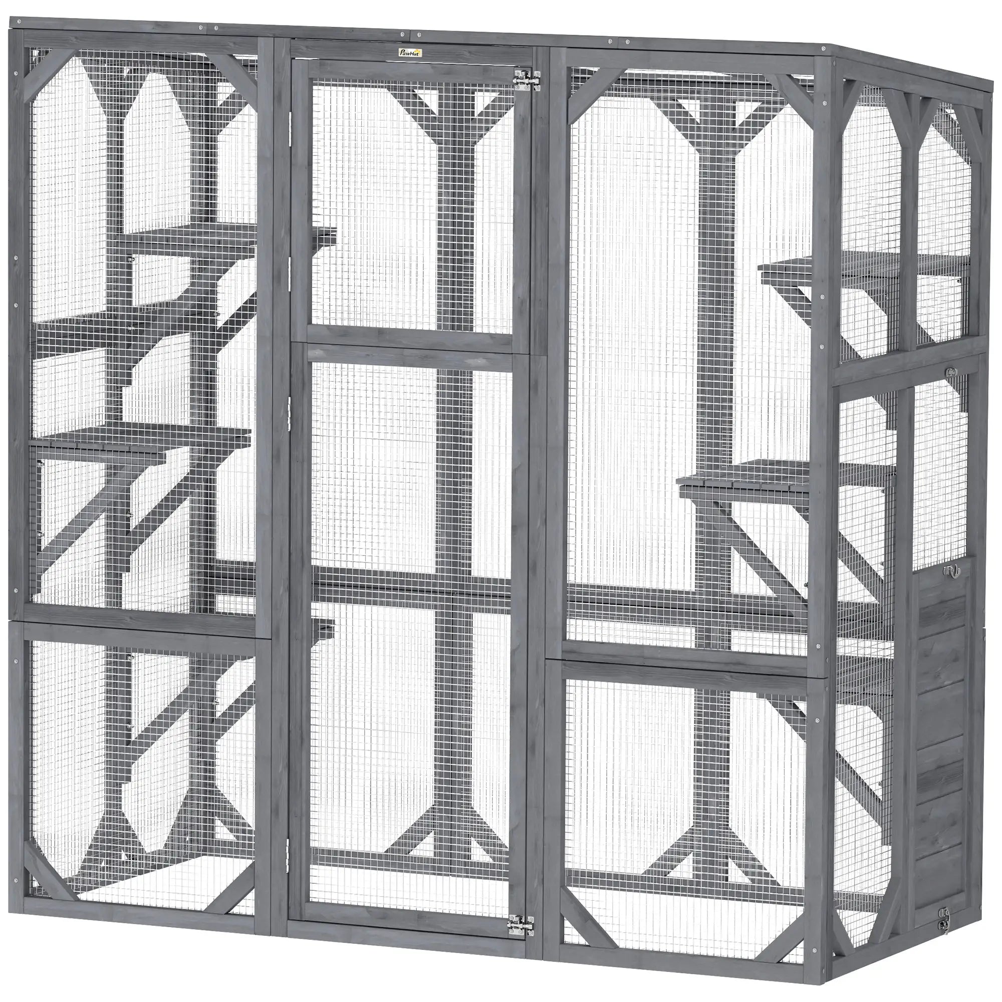 Outdoor Cat Enclosure, 6 Jumping Platforms, Weatherproof Roof, Large Door, 59