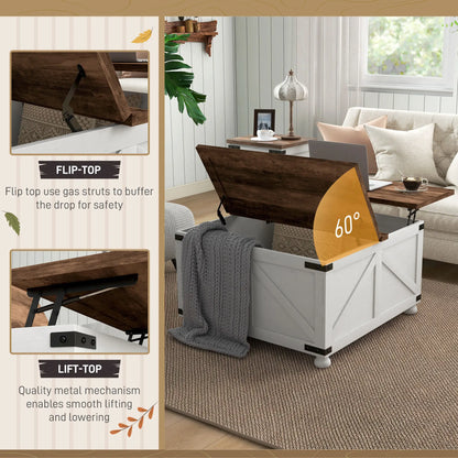 Lift Top Coffee Table, 32" Farmhouse with Hidden Compartment, Antique White, White Coffee Tables at Gallery Canada