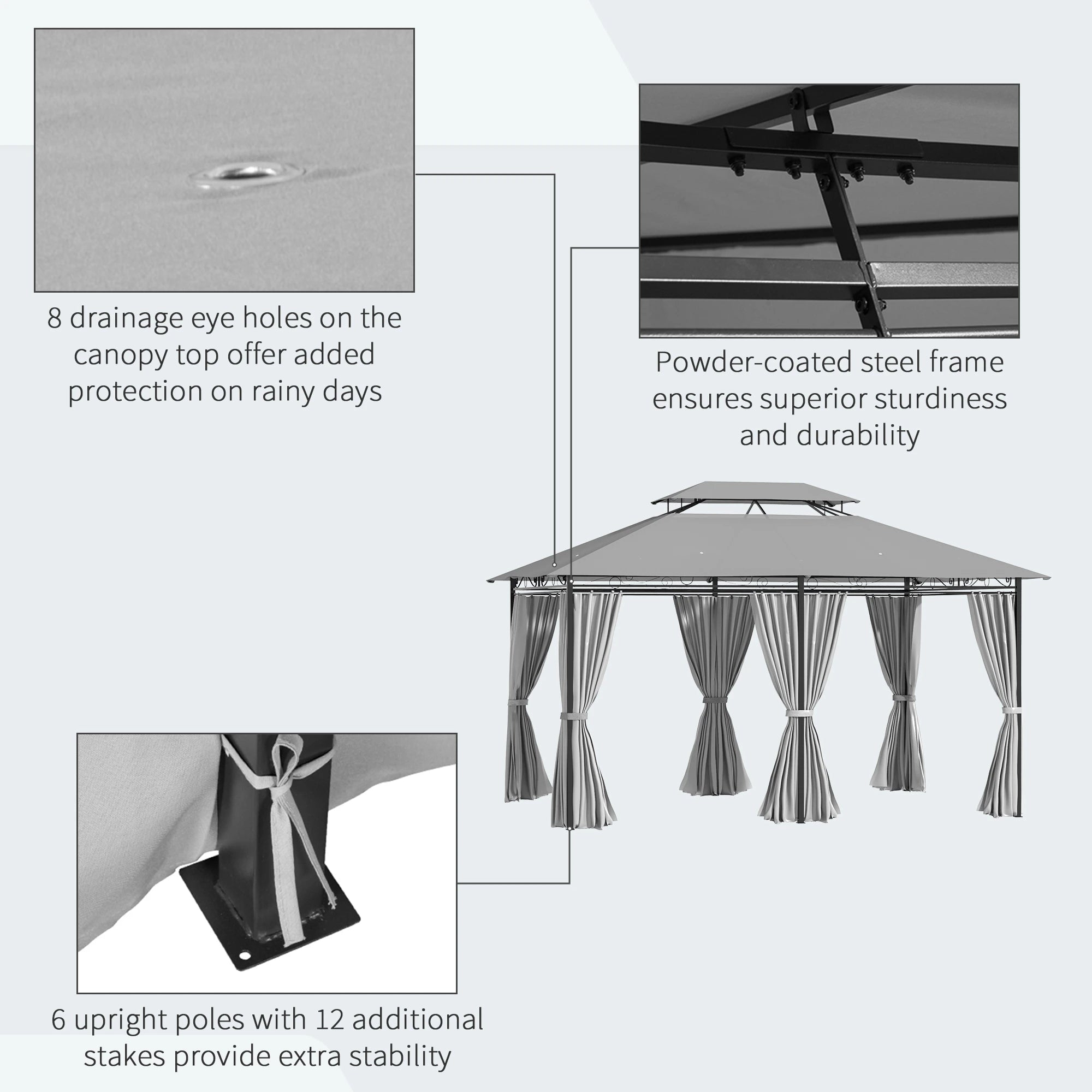 10' X 13' Patio Gazebo 2-Tiers Canopy With Curtains, Dark Grey Gazebos at Gallery Canada