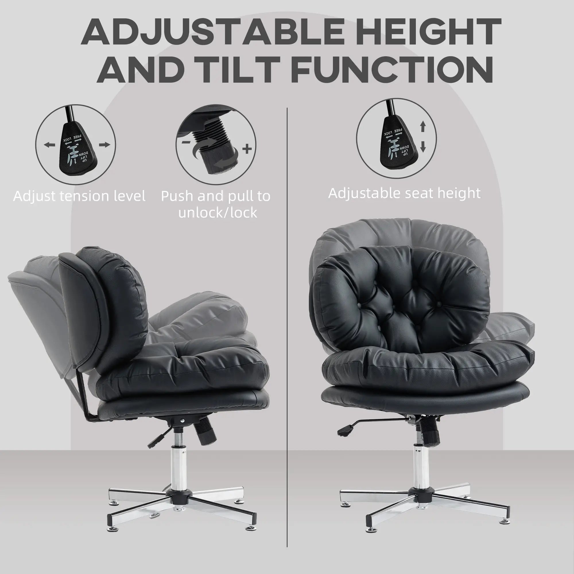 Armless Office Chair, Wide Padded Seat, Adjustable Height, Black Task Chairs at Gallery Canada