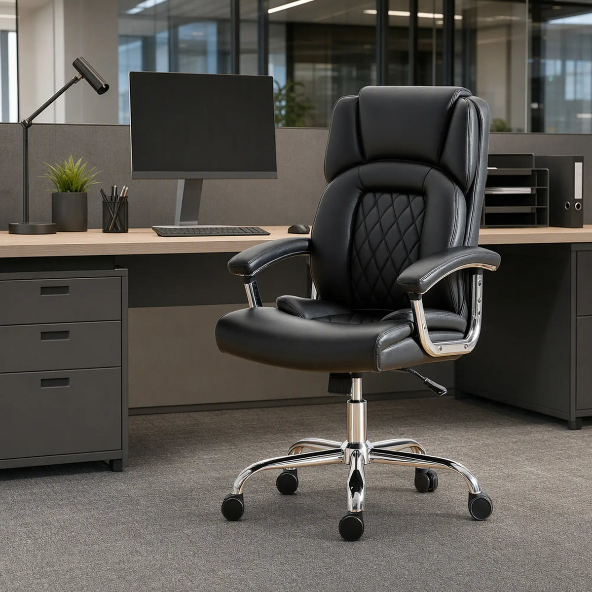 Big and Tall Office Chair 400 lbs, PU Leather, High Back, Black Executive & Manager Chairs at Gallery Canada